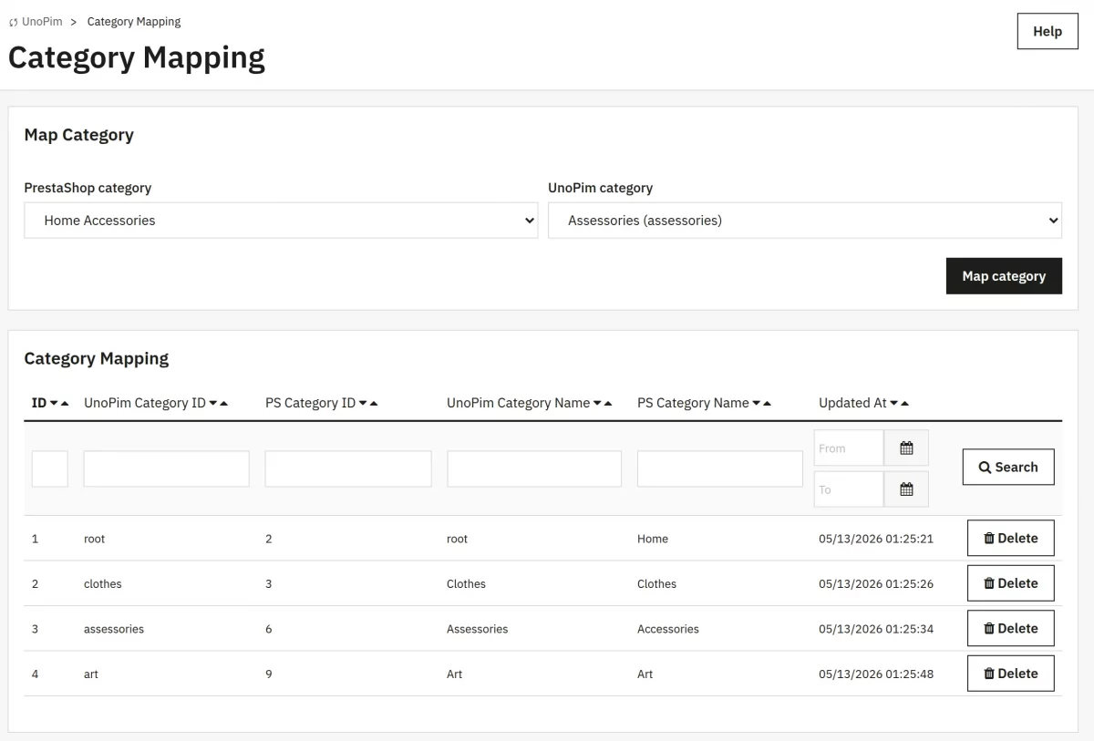 category listing