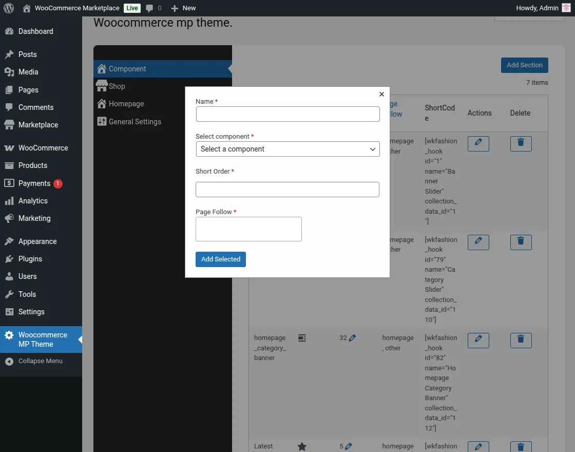  WooCommerce Marketplace Theme add-component