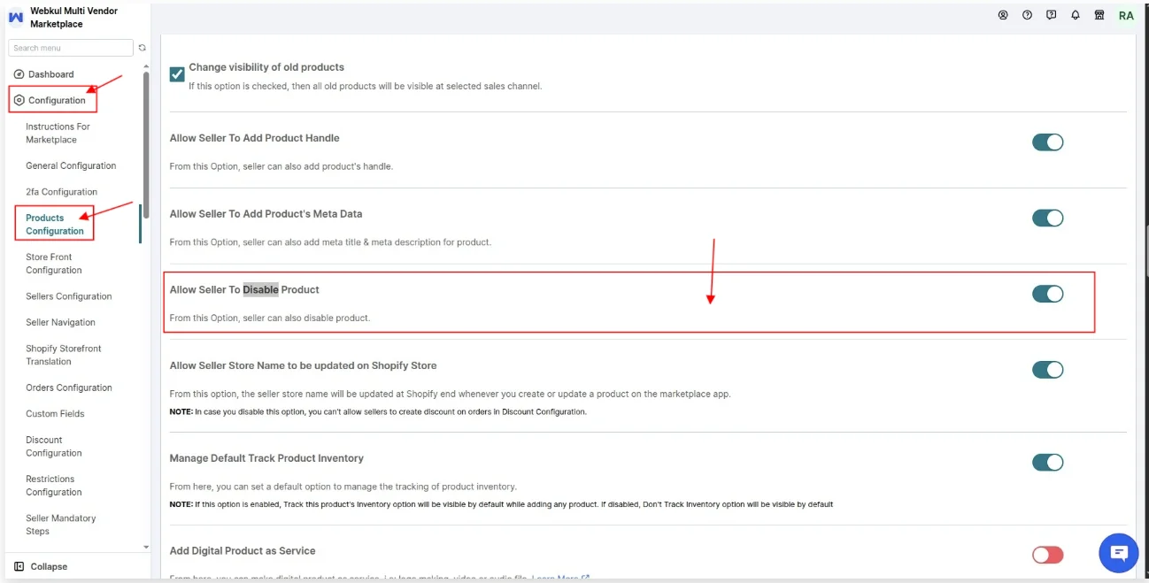 Allow Seller to Disable Product Configuration