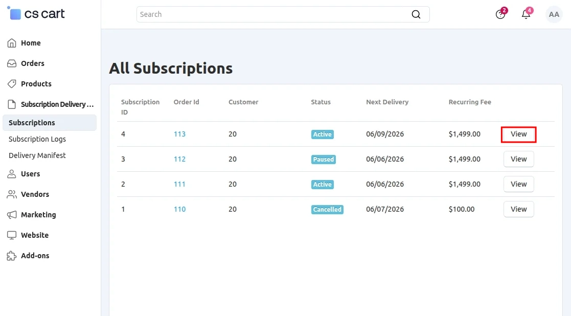 CS-Cart All Subscriptions