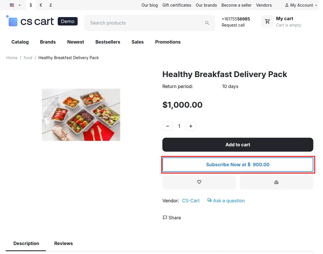 CS-Cart Subscription delivery view