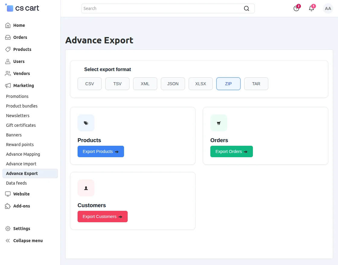 CS-Cart Advance Export