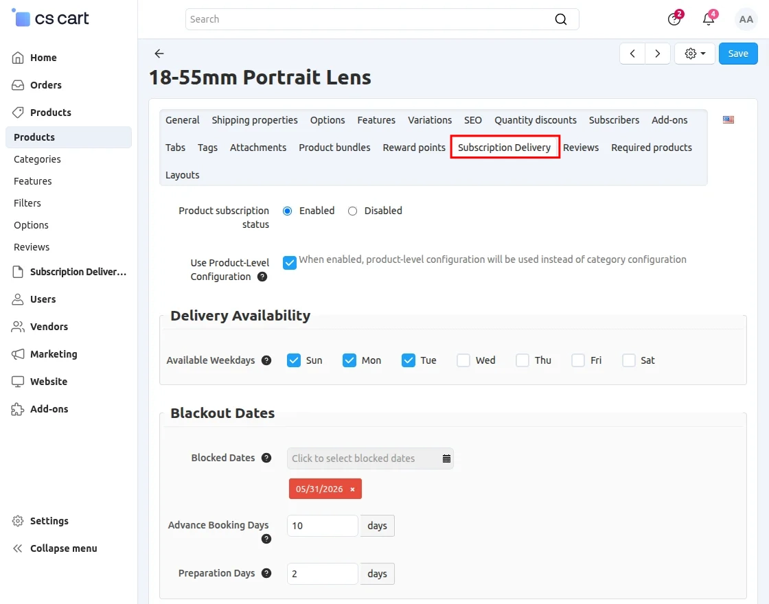 CS-Cart Products Subscription Delivery