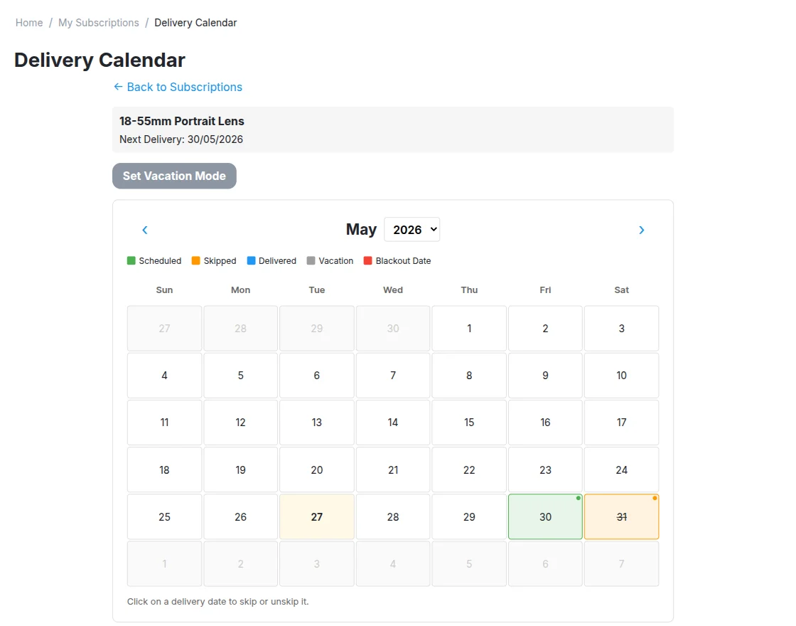 Delivery Calendar