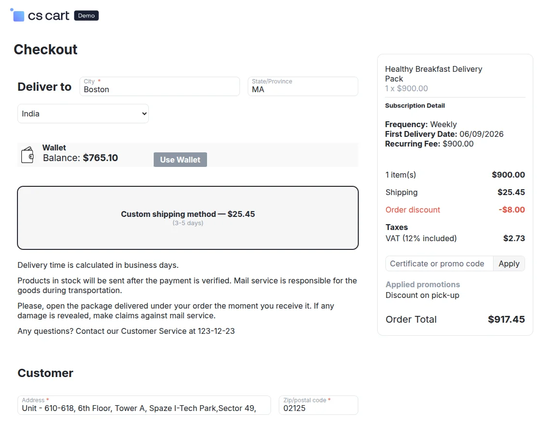 CS-Cart checkout page