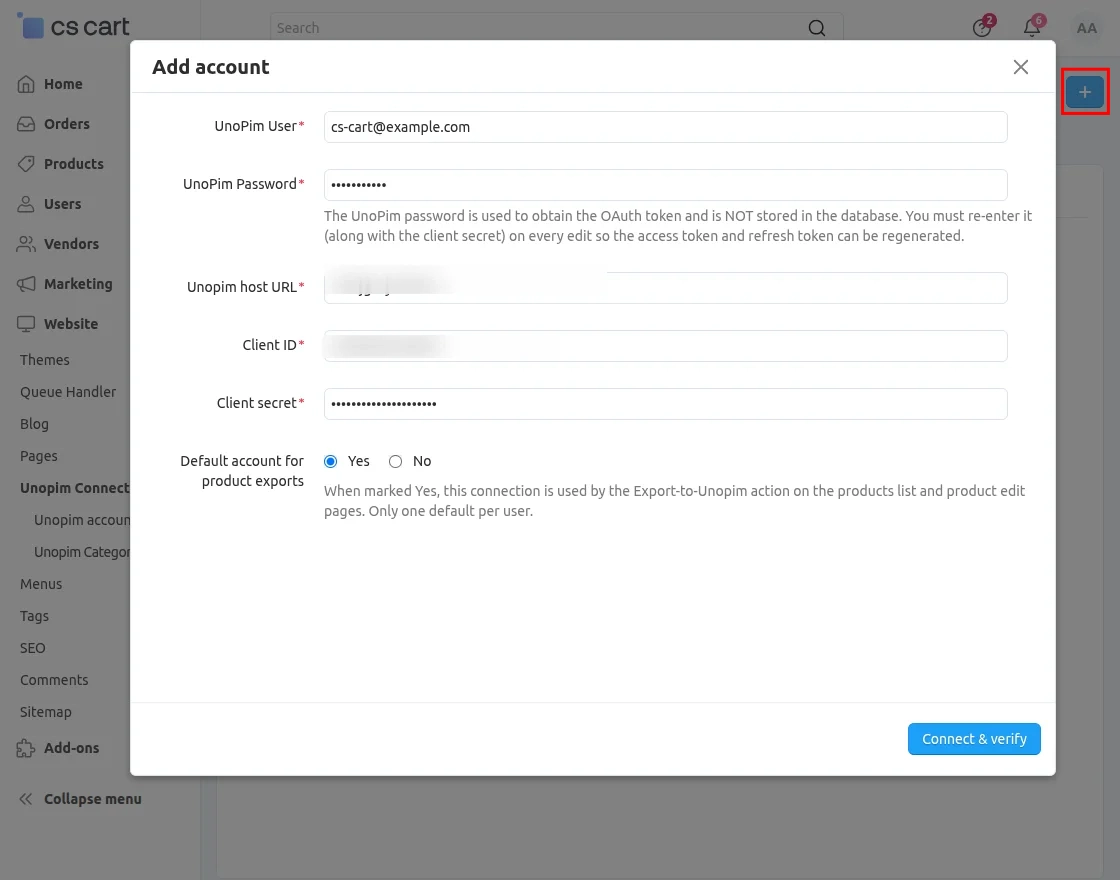 CS-Cart add account
