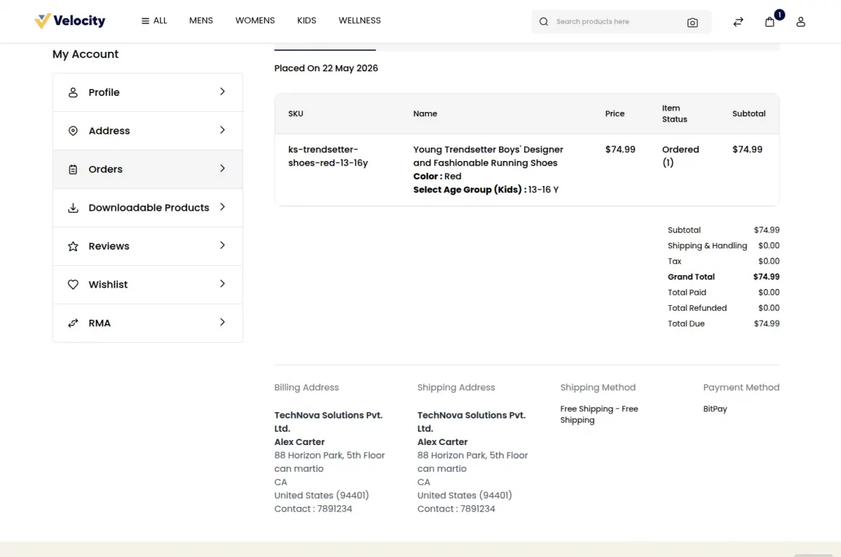 customer order view