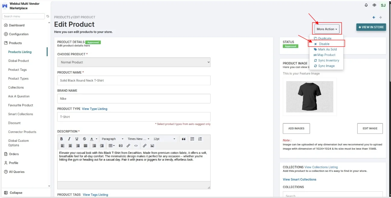 Product Status Option on Edit Product Page