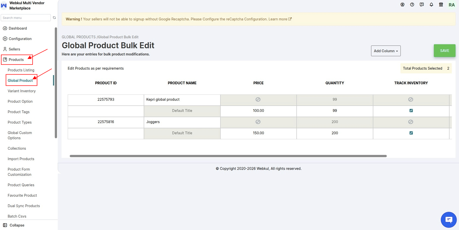 global product bulk edit