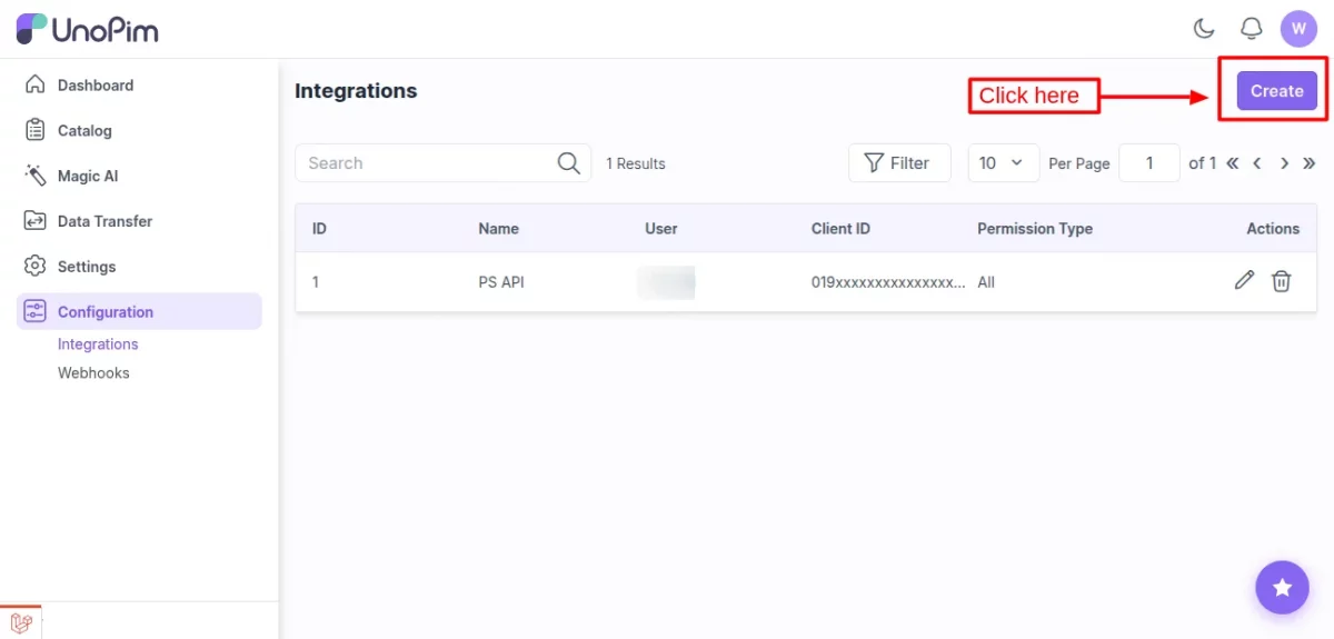 Create button