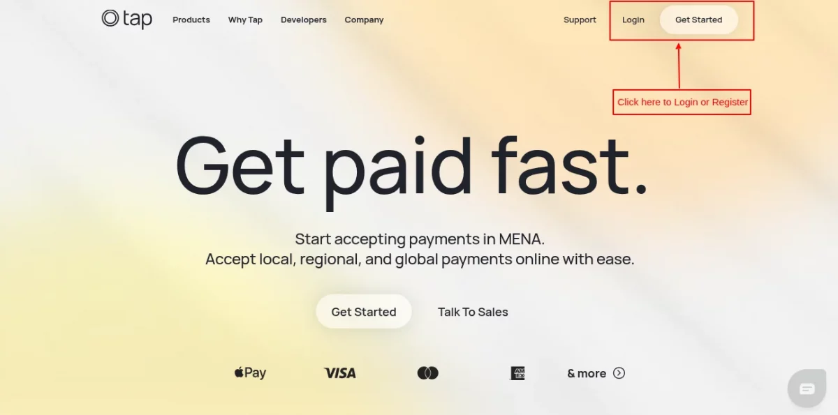 Login or Register to Tap payments