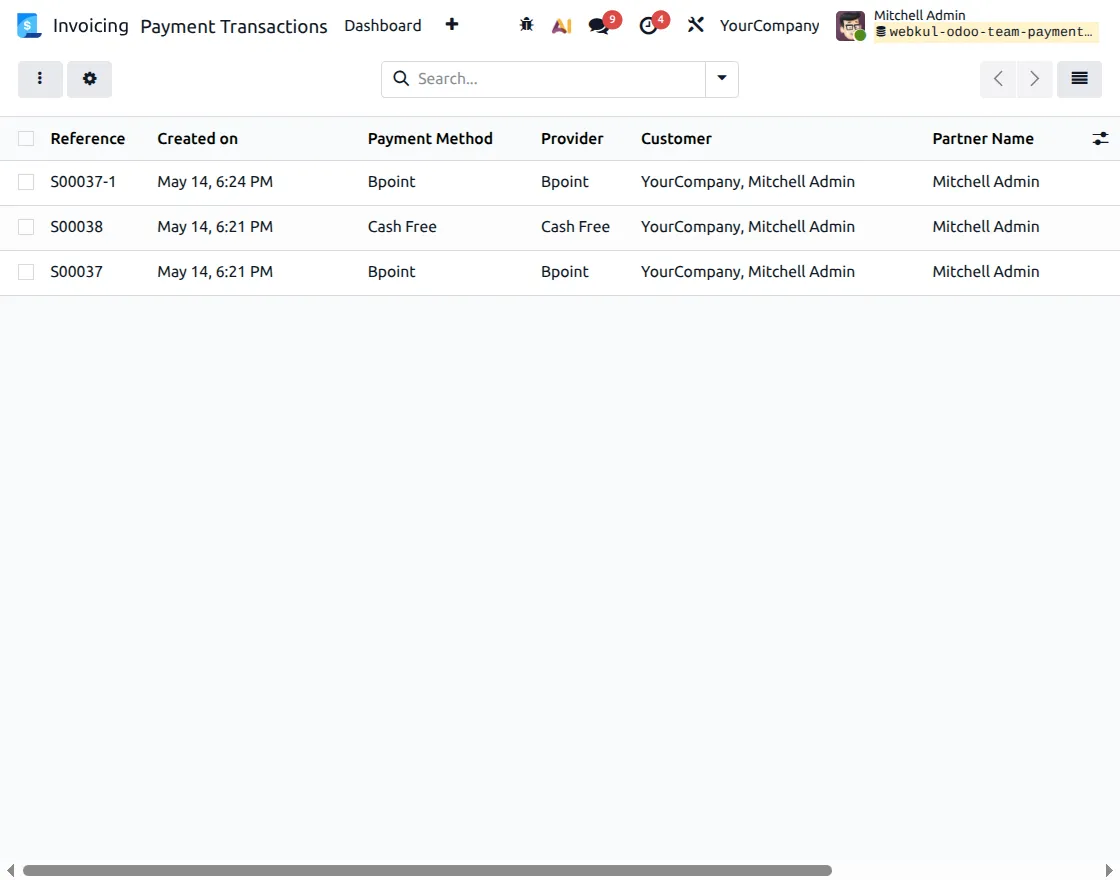 payment transaction records