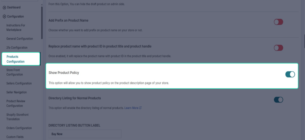 Show Product Policy