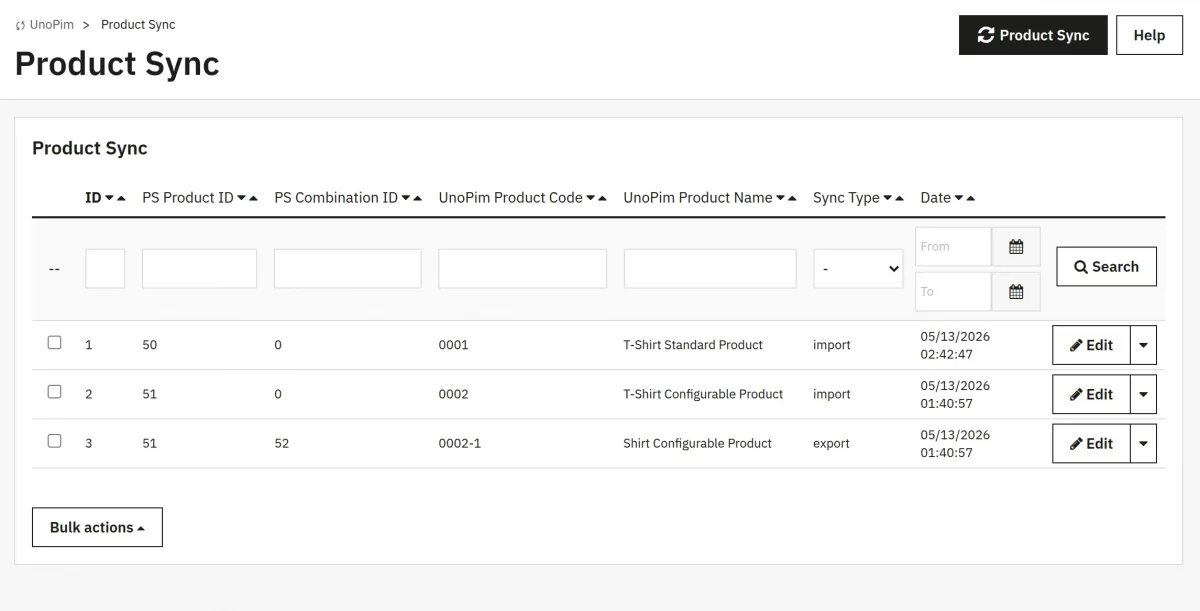 product sync list
