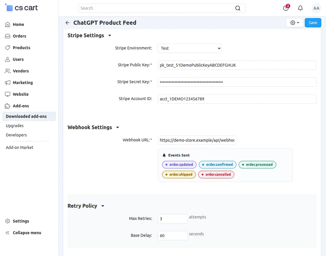 stripe and webhook settings
