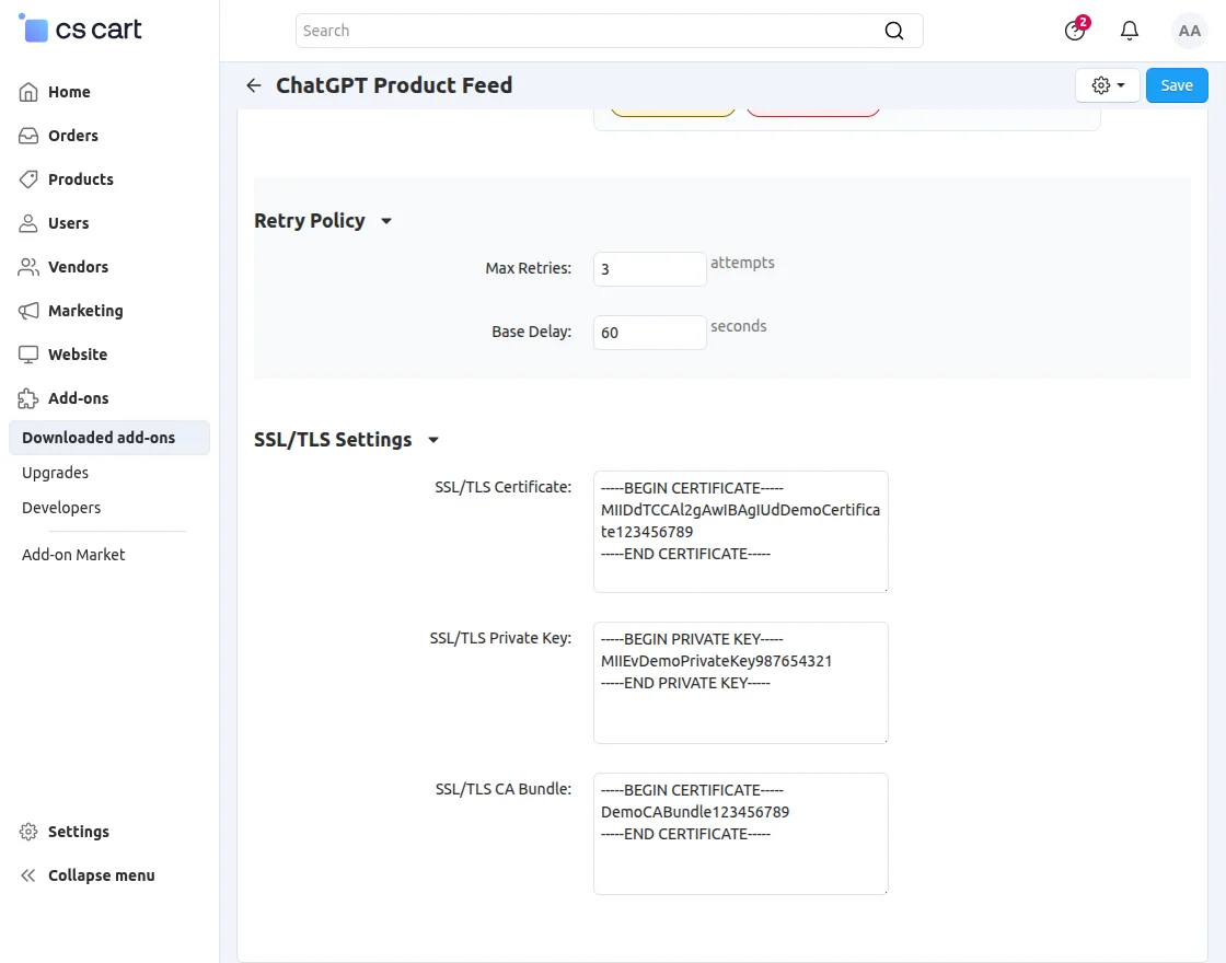 retry policy and ssl setting