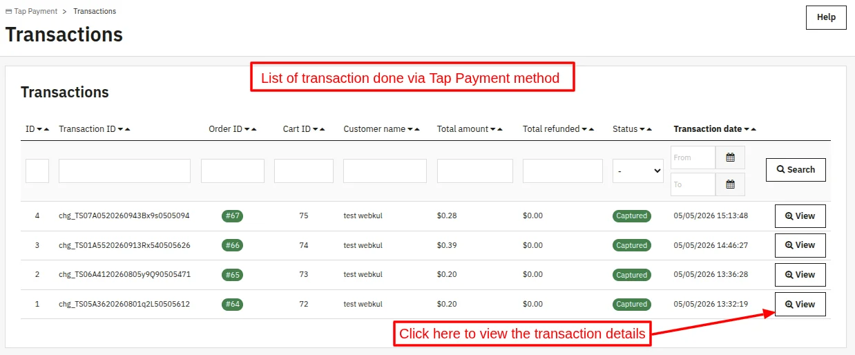 list of transactions