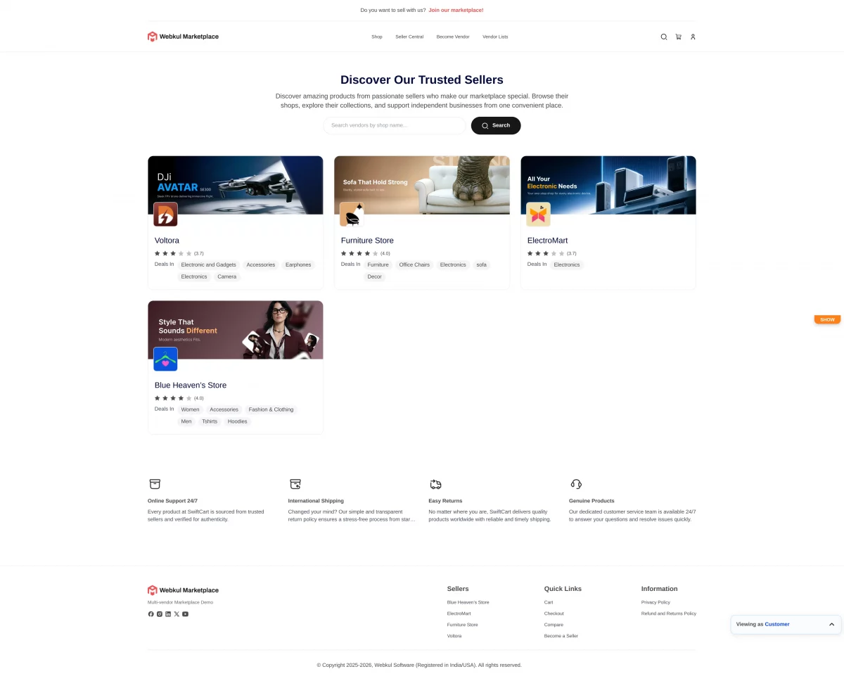  WooCommerce Marketplace Theme vendor-list