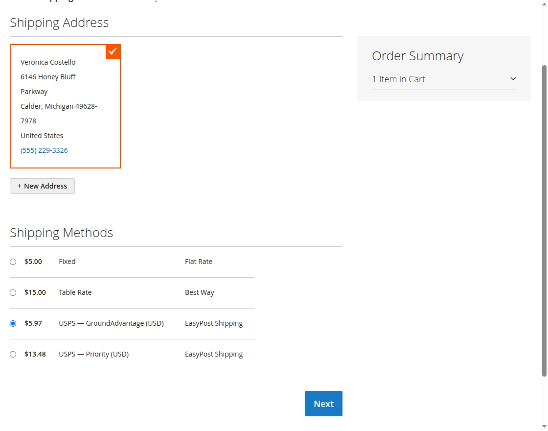 EasyPost Shipping rates on shipping select page