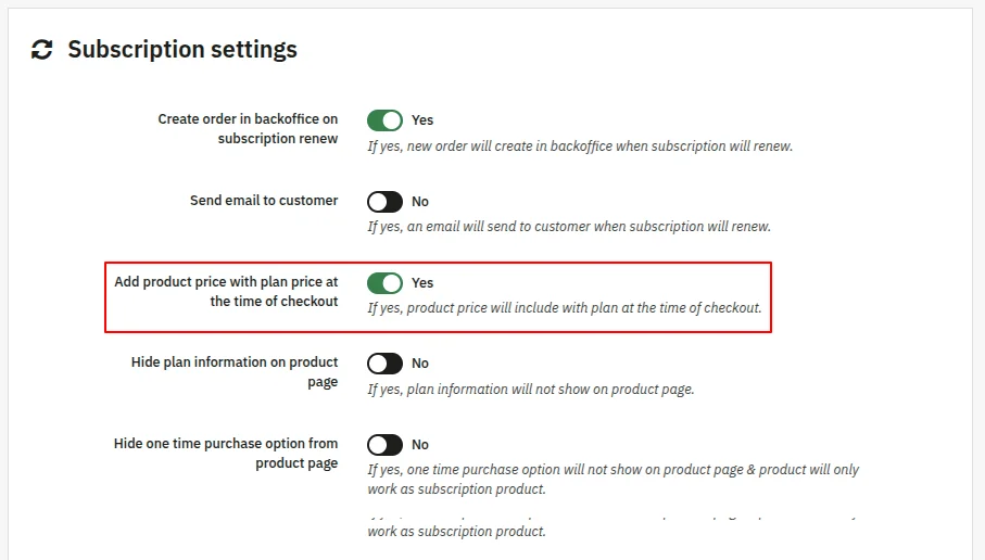 subscription settings