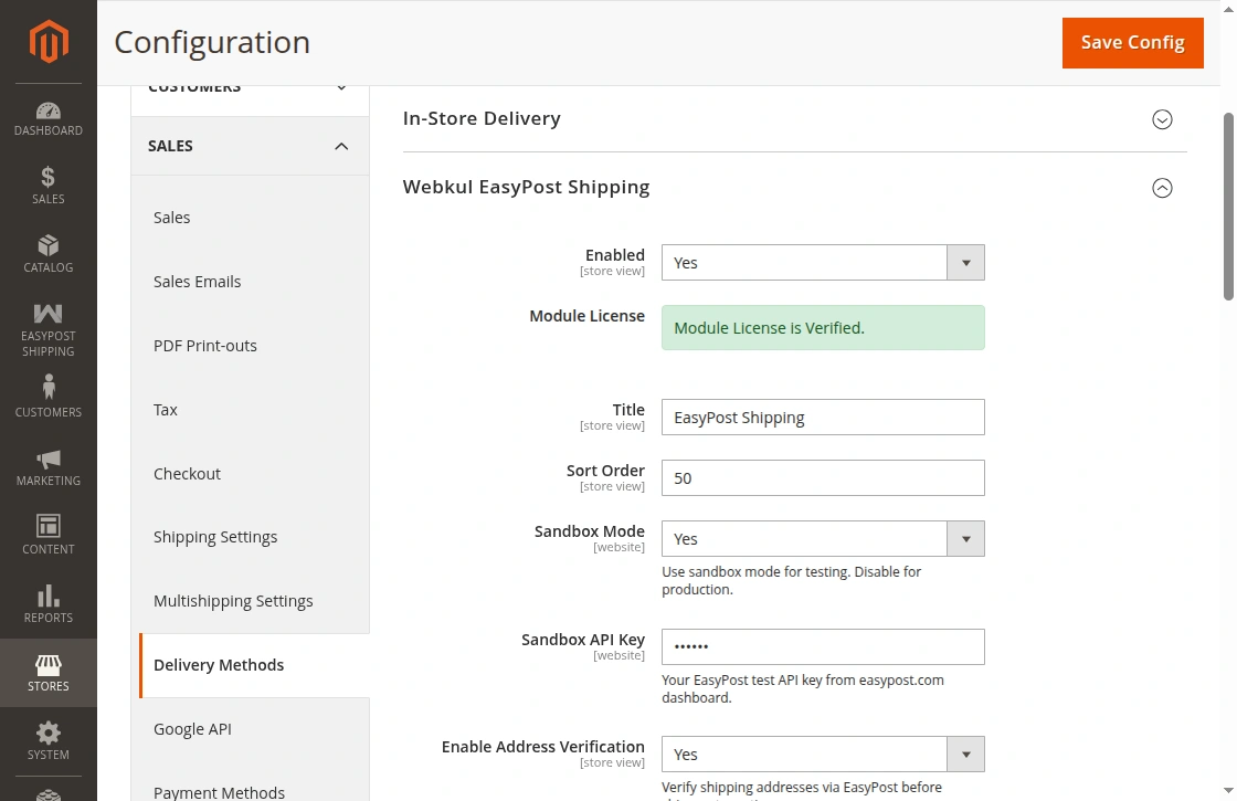 EasyPost Shipping configuration