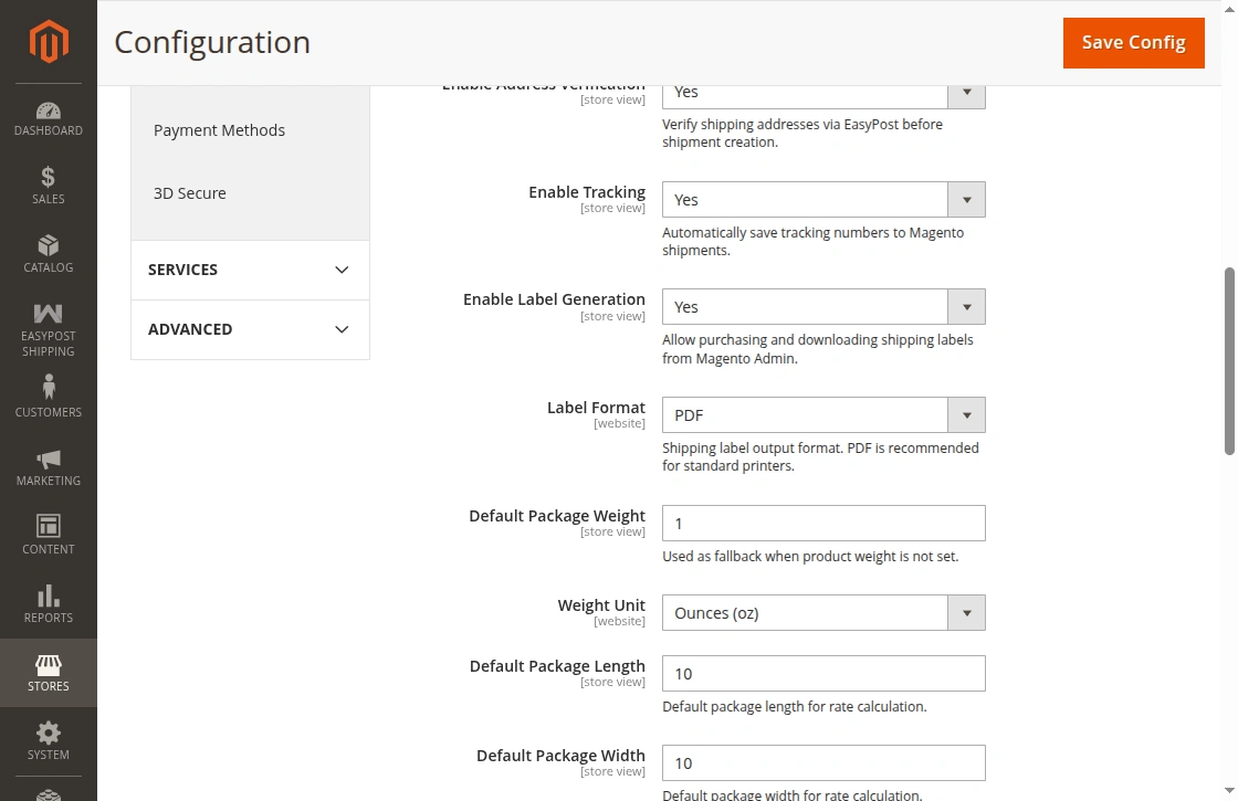 EasyPost Shipping configuration 2