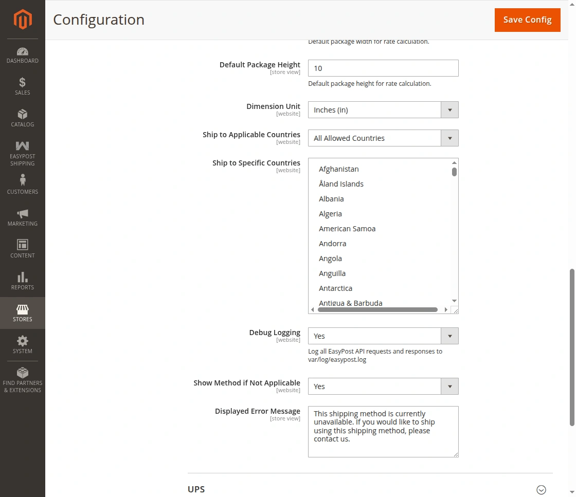 EasyPost Shipping configuration 3
