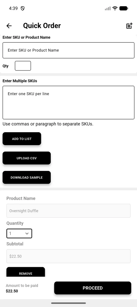 app end - quick order