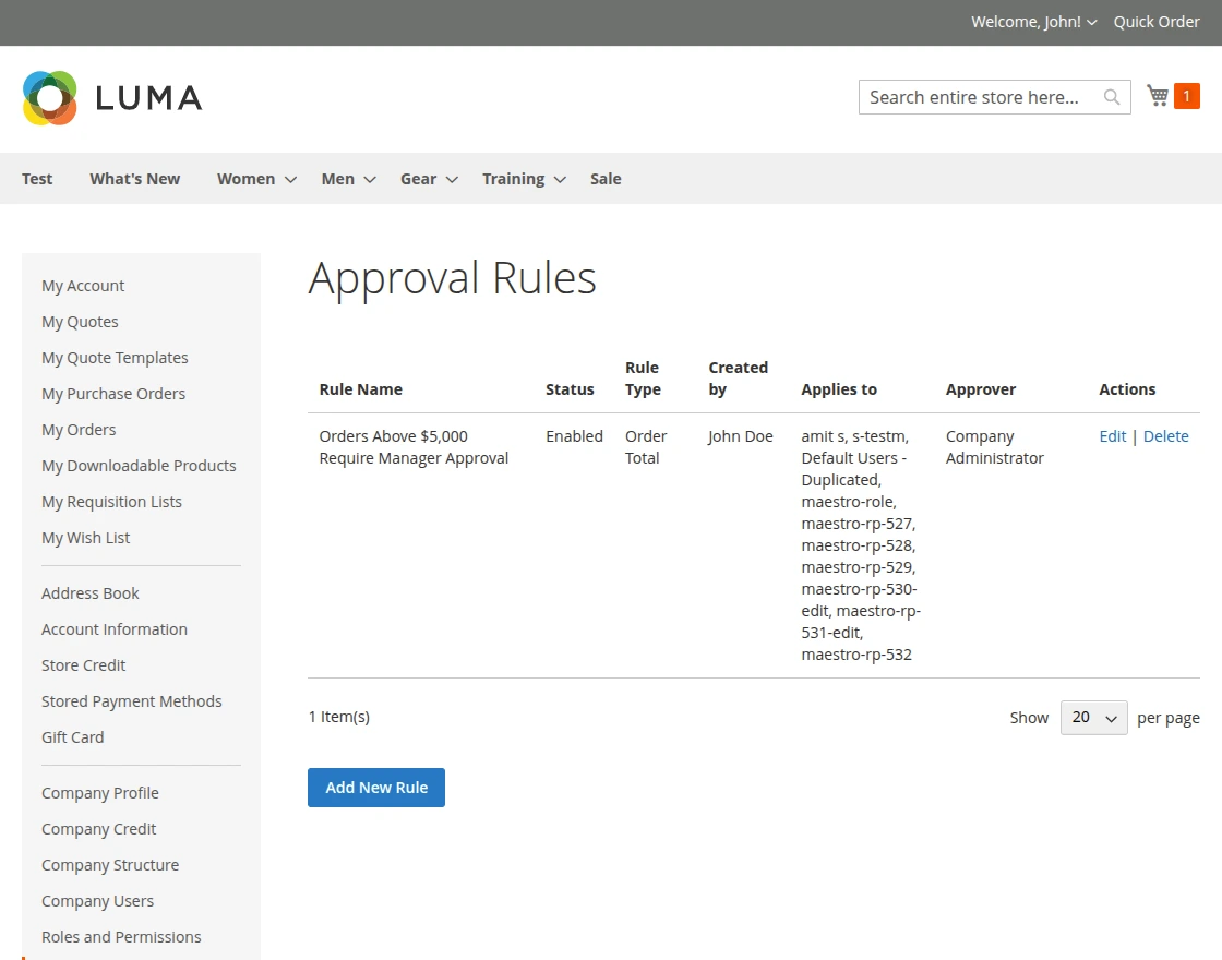Adobe Commerce B2B Mobile App front end - Approval rules