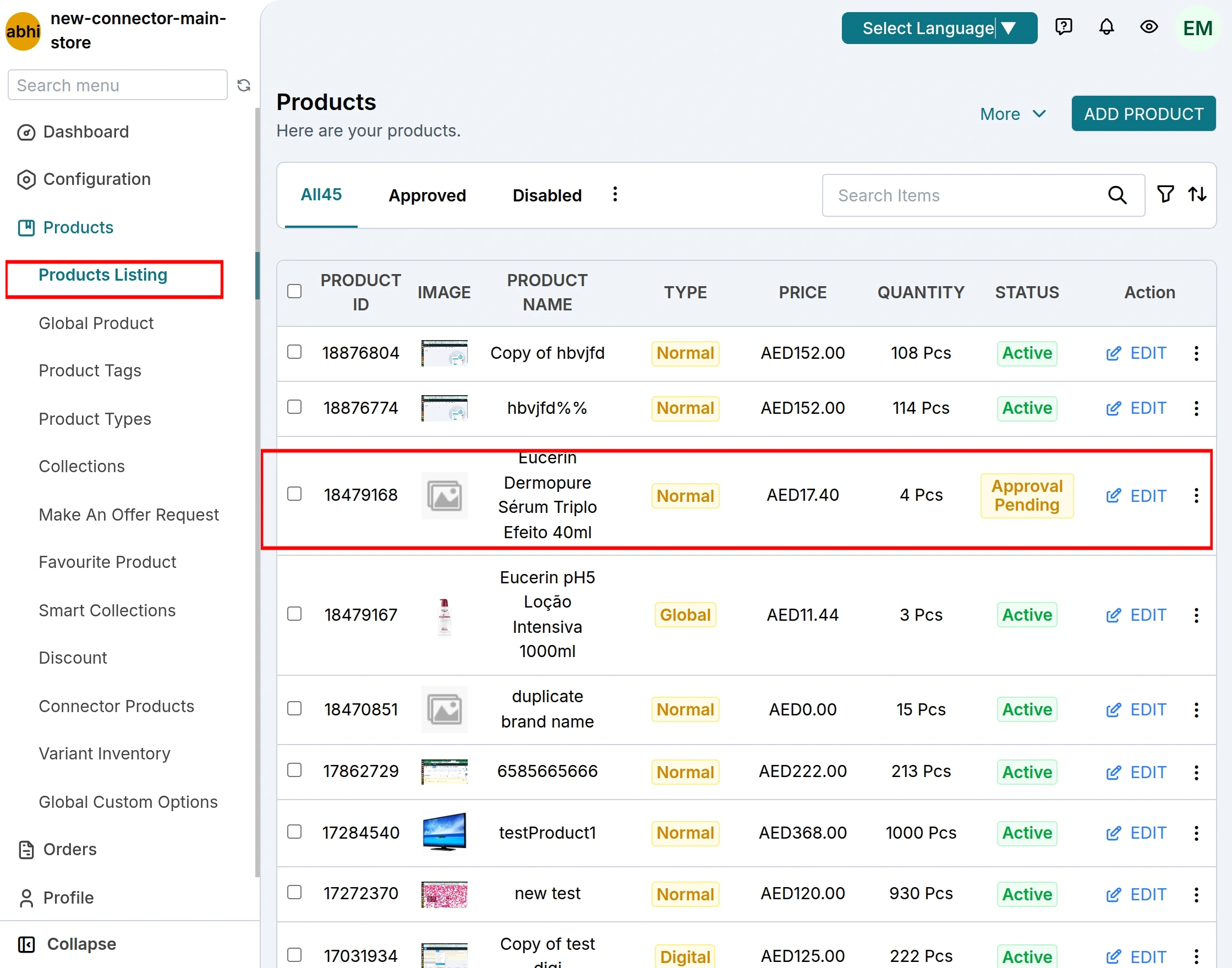 product listing