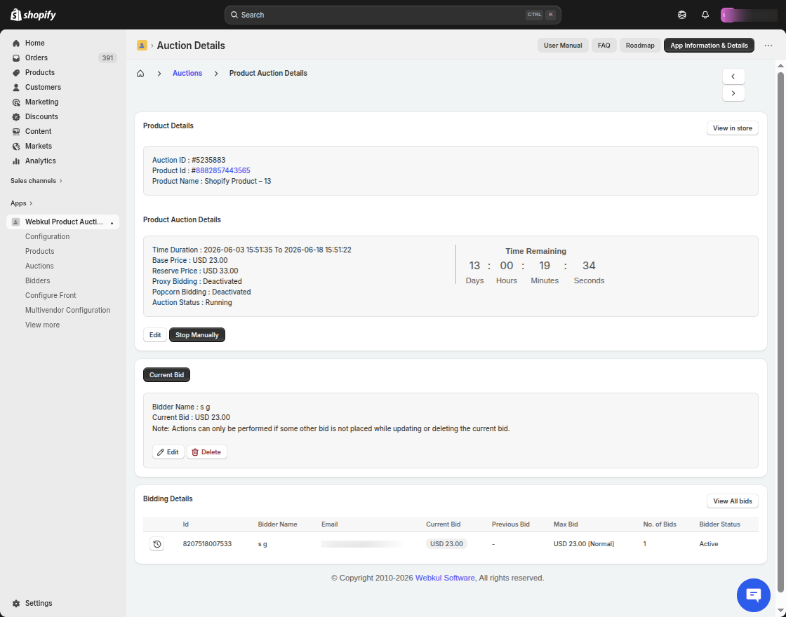 Product Auction for Shopify