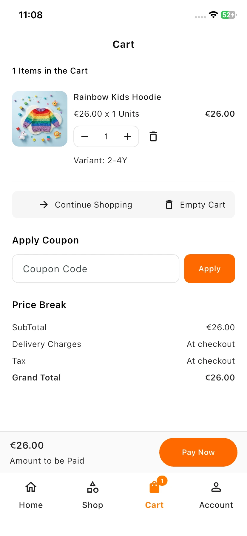 Cart page View and Show Item List