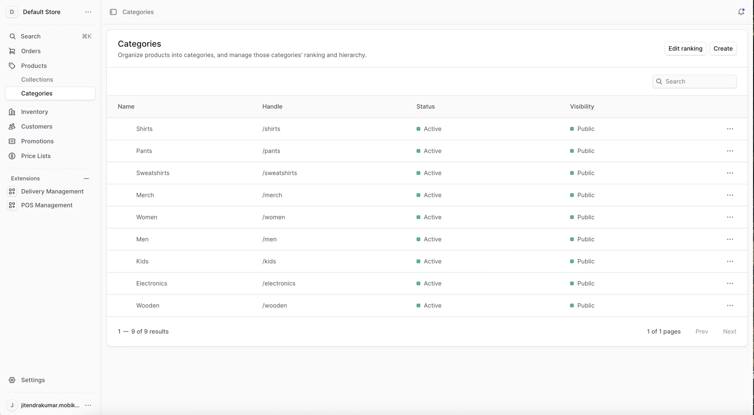 Medusajs Mobile App Builder Categories Admin View