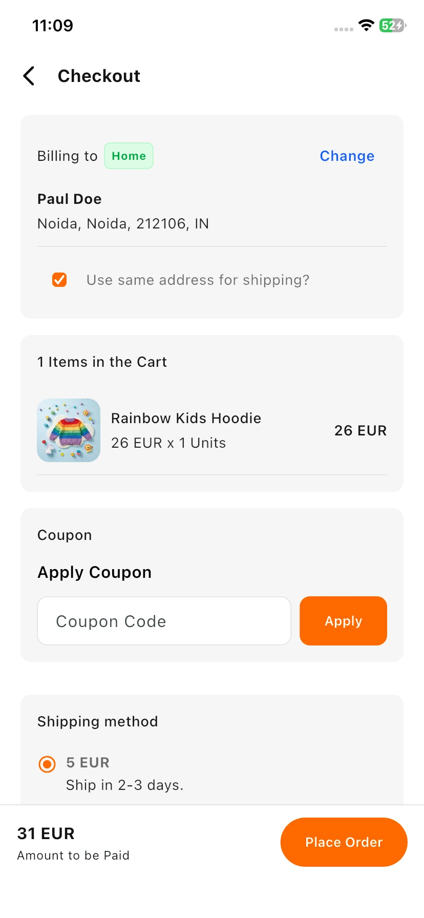 Checkout Page In Show Items List Show