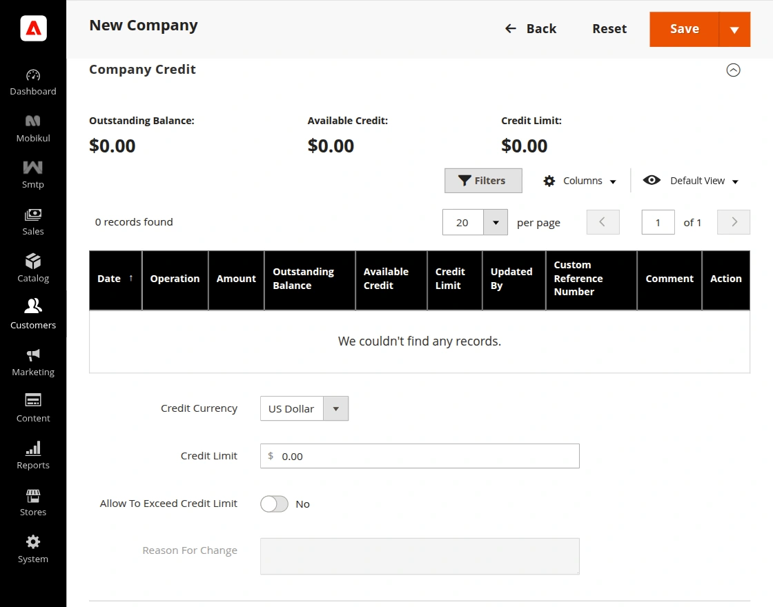 Adobe Commerce B2B Mobile App Company credit