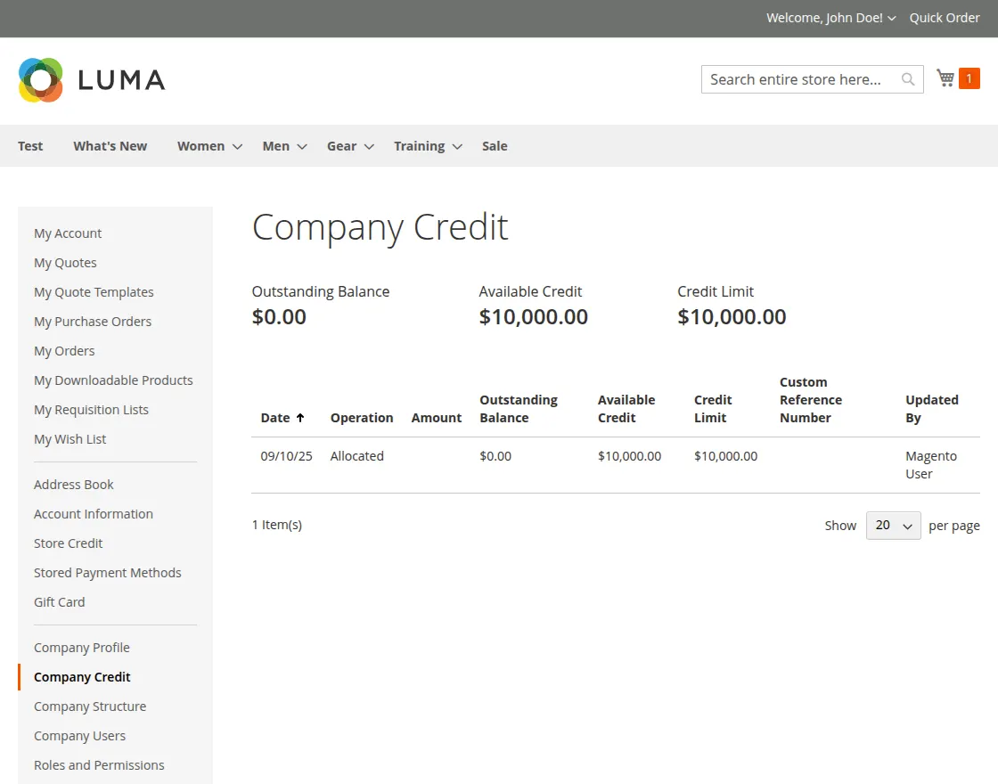 Adobe Commerce B2B Mobile App seller end company credit