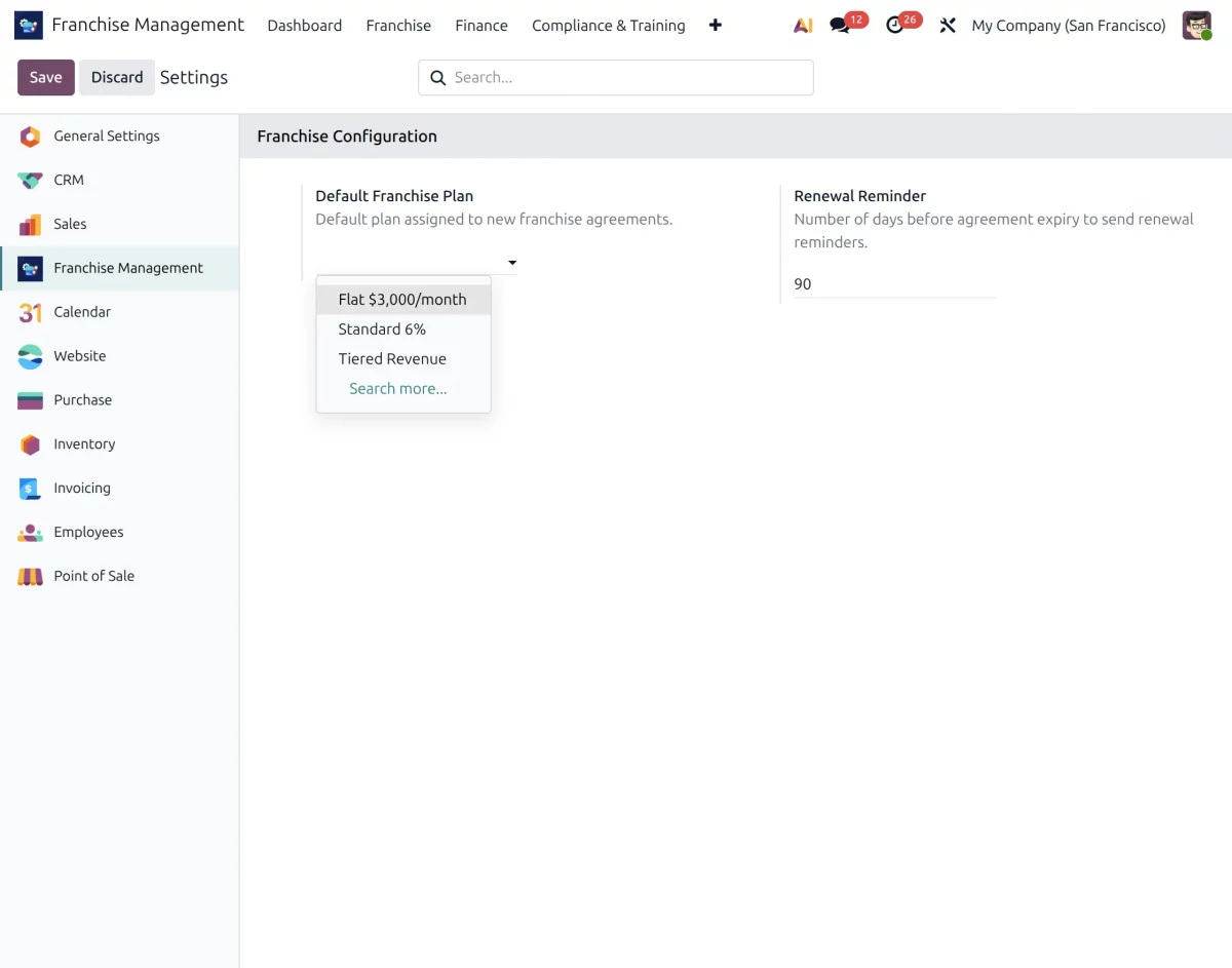 set default franchise plans