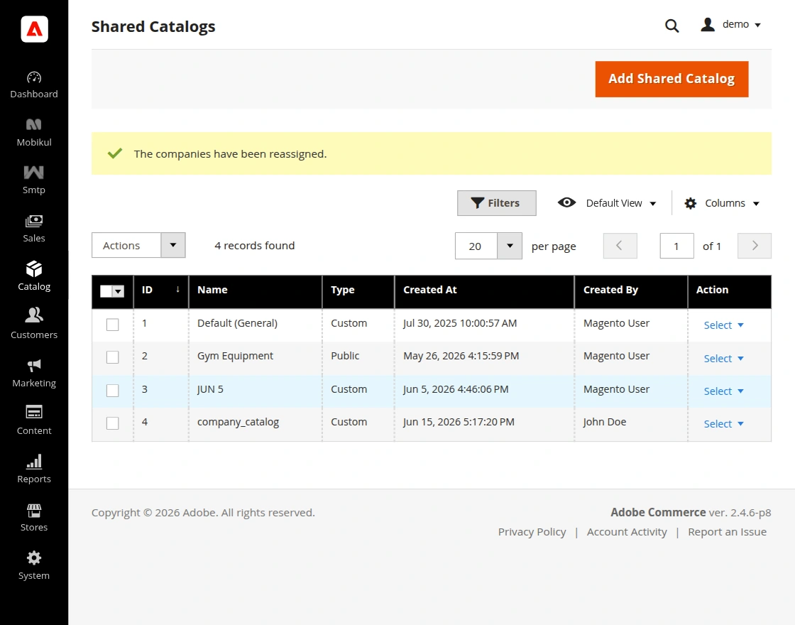 Adobe Commerce B2B Mobile App Shared Catalog saved