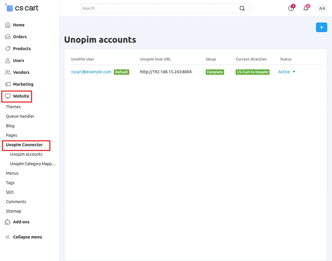 CS-Cart UnoPim account