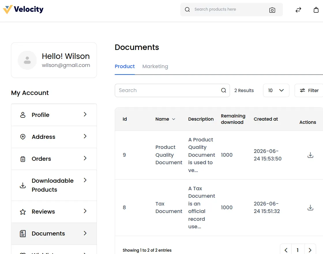 customer product veiw list