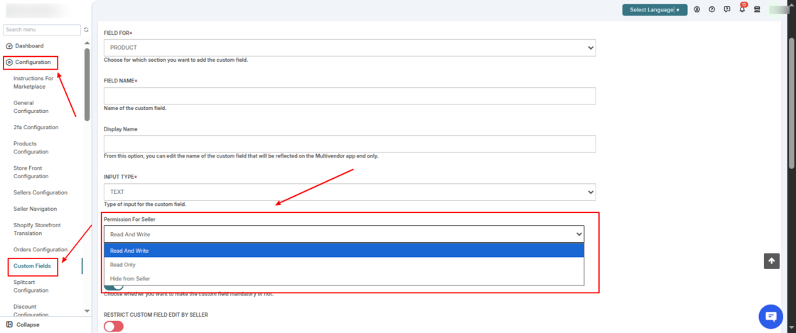 Permission for Seller Configuration