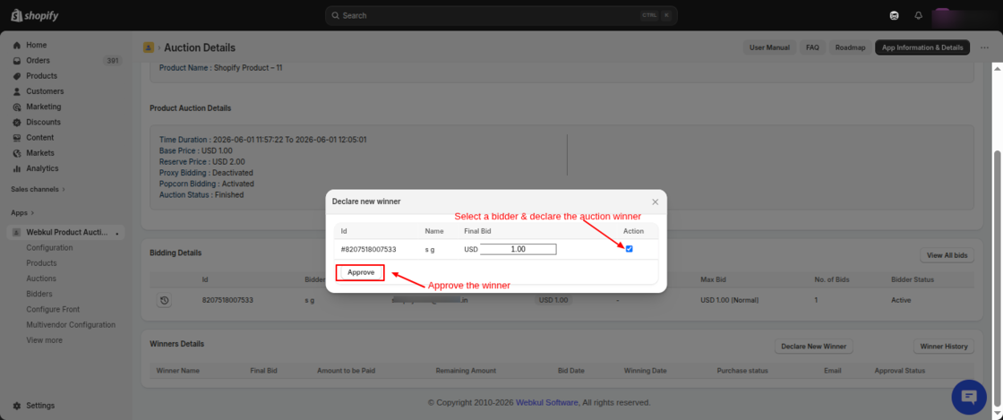 Product Auction for Shopify