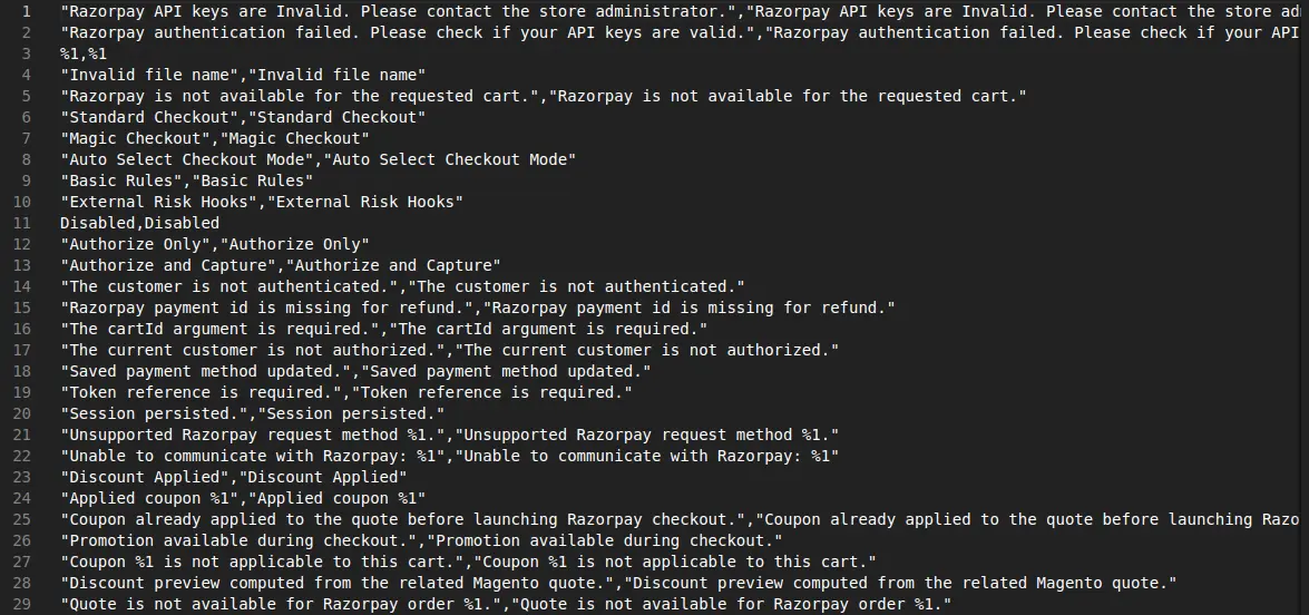 Razorpay Magic Checkout env file