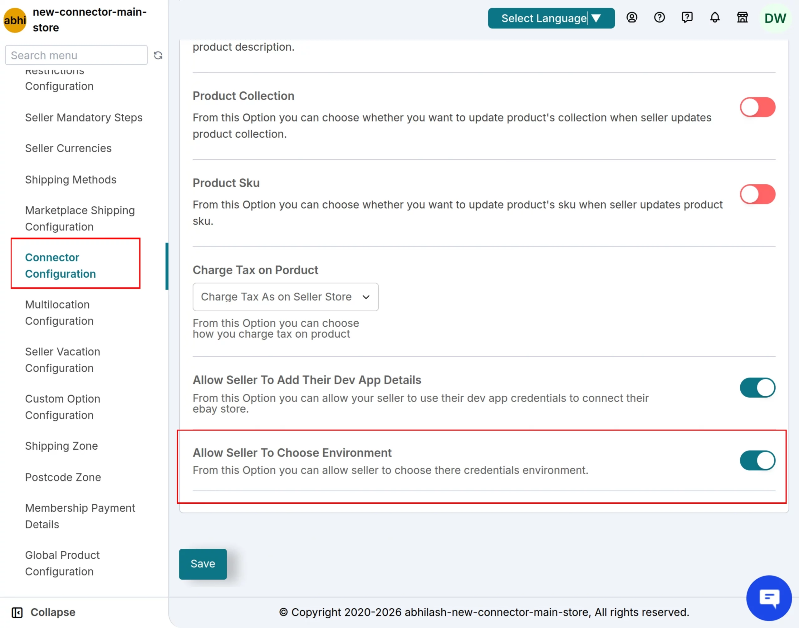allow seller to choose environment Shopify eBay connector