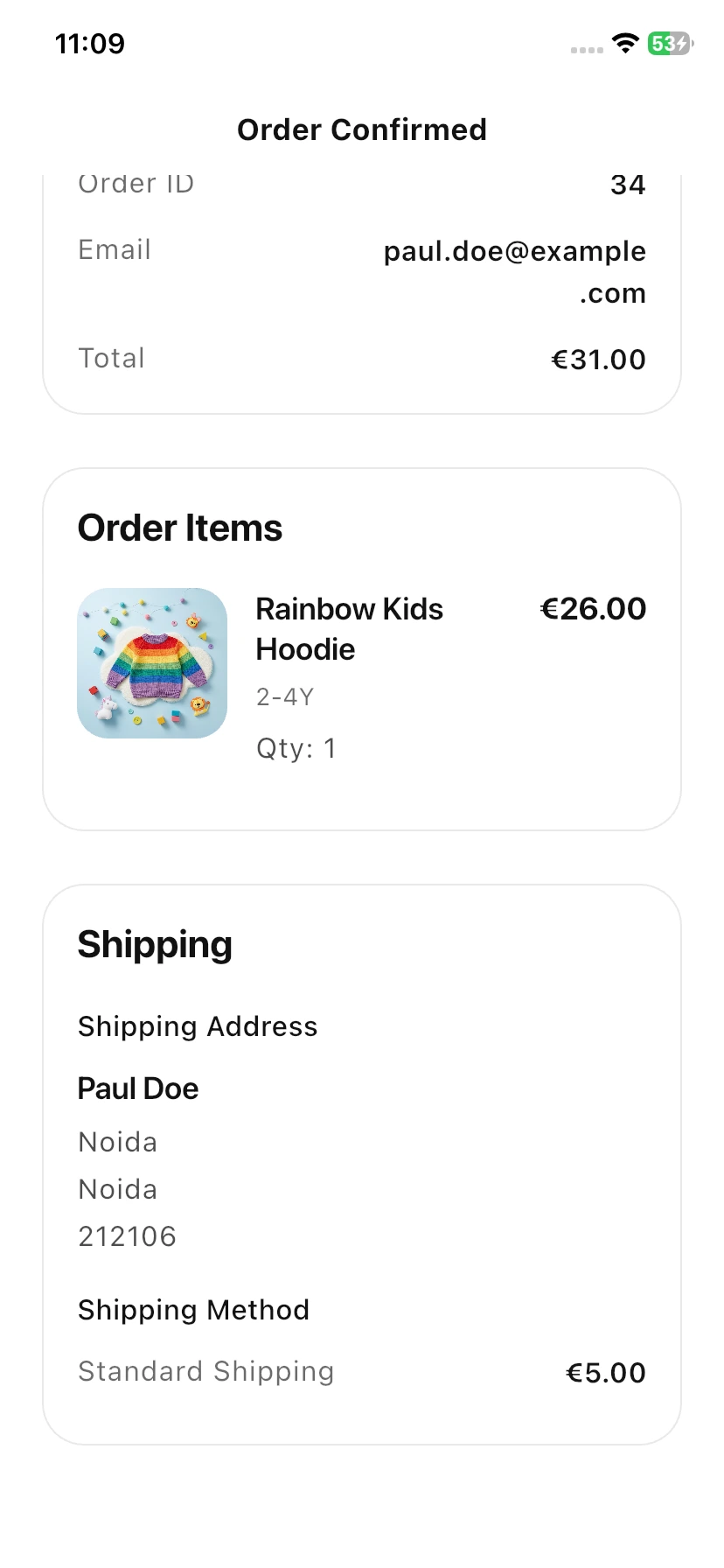 Order Confirmation Page in Order Summery View