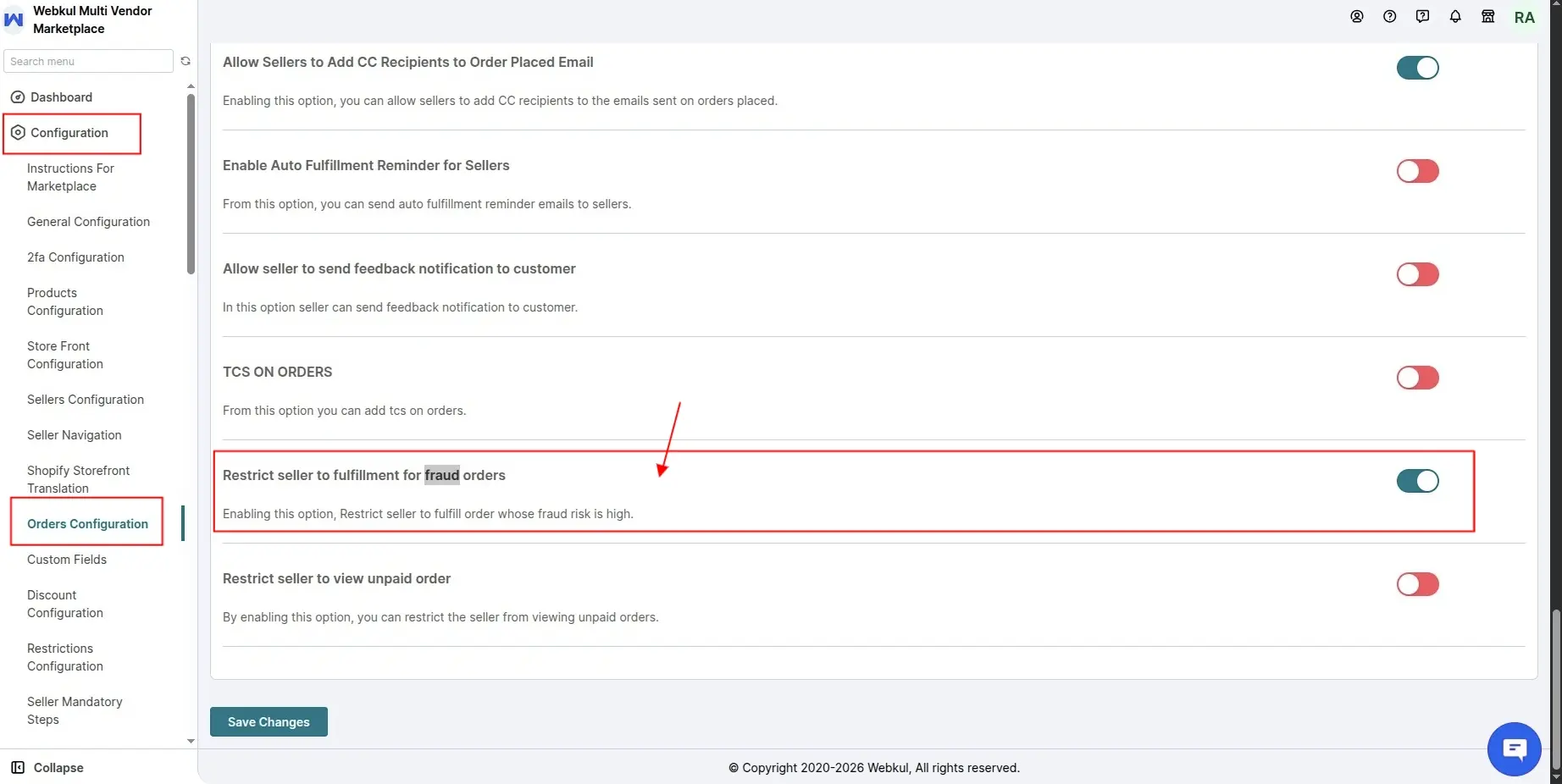 Fraud analysis in the Multivendor app Configuration
