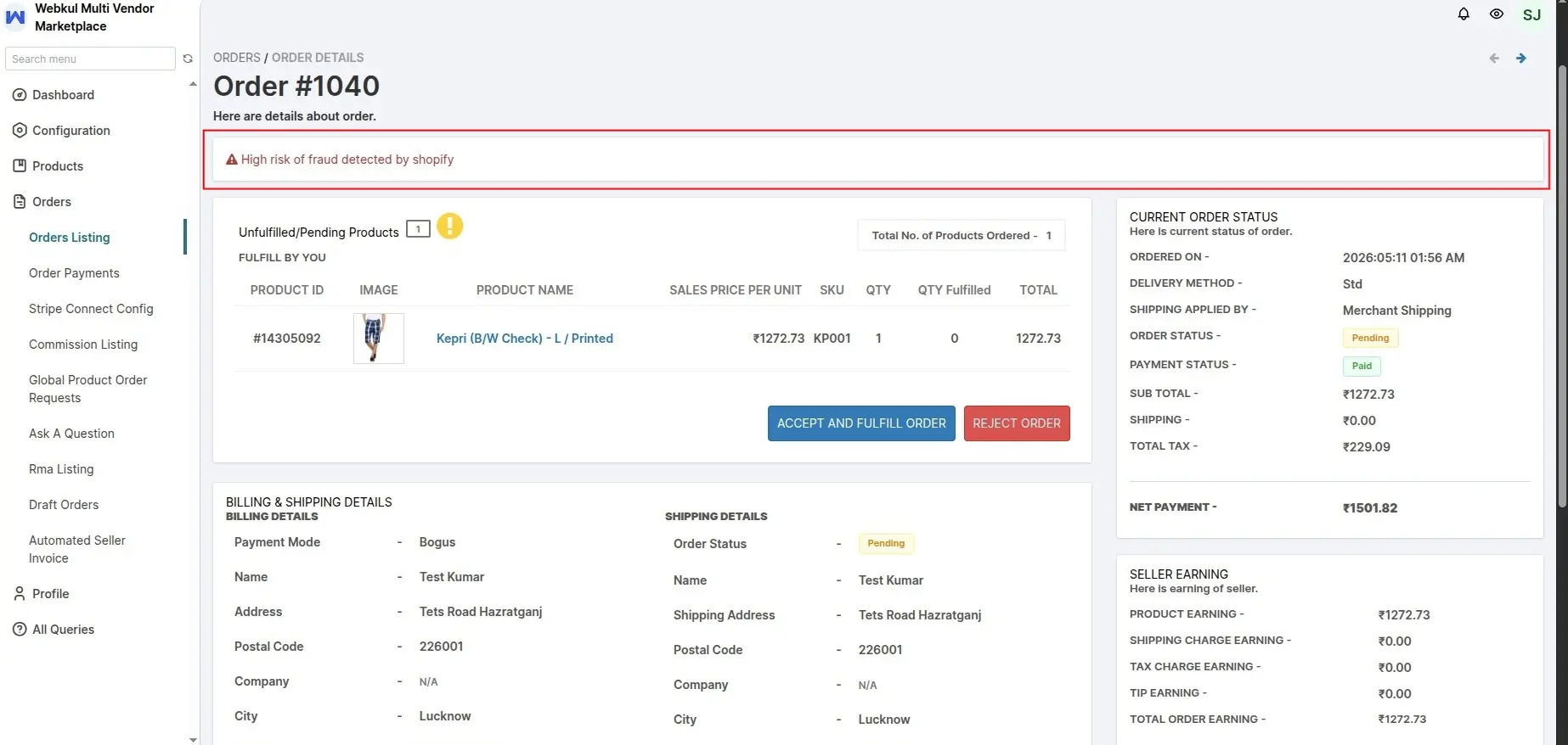 seller end before mark safe by admin