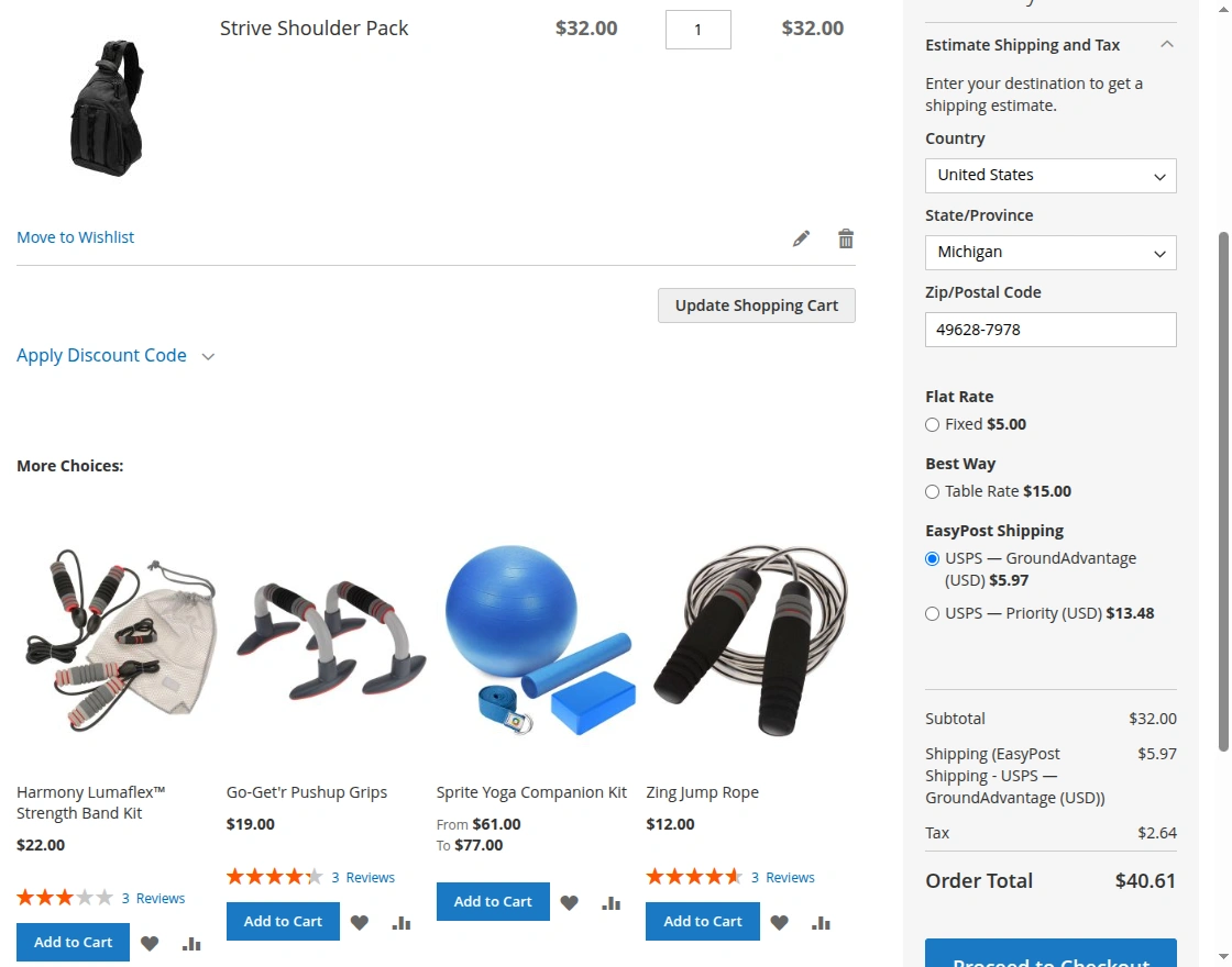 EasyPost Shipping rates on shopping cart