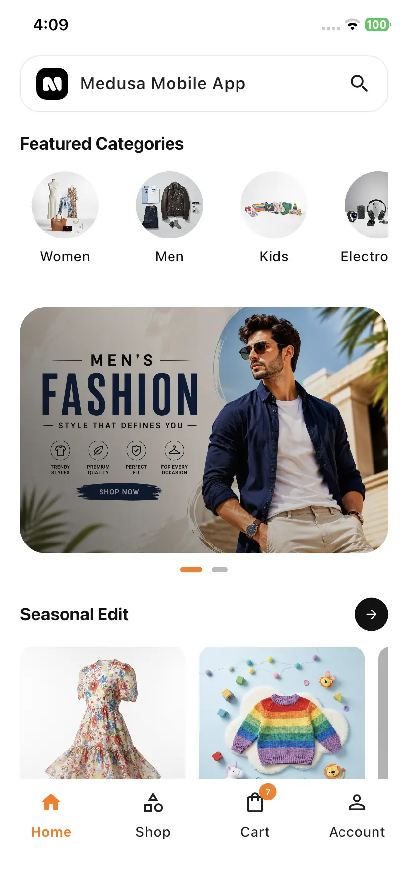 Medusajs Mobile App Builder Home Page View