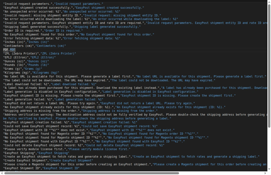 EasyPost Shipping Translation file